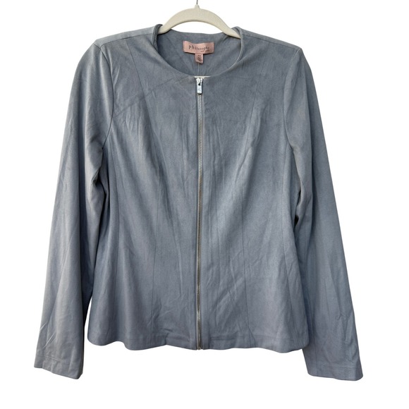 Philosophy Republic Clothing Jackets & Blazers - Philosophy Republic Clothing Rain Shower Blue Faux Suede Zip Jacket NWT Med